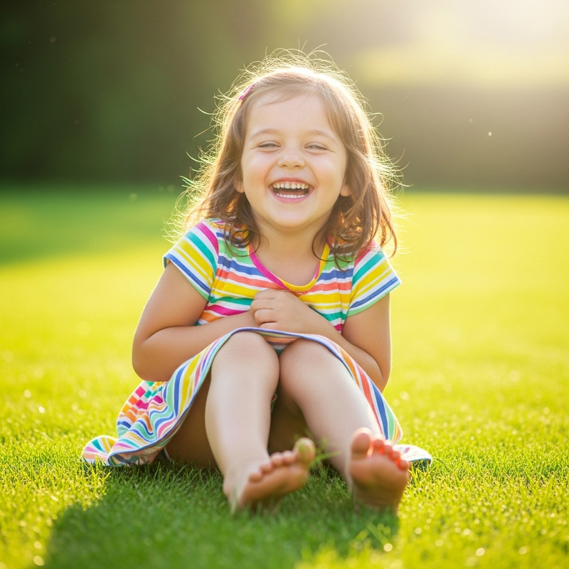Joyful Candid Moment of a Young Girl in Vibrant Colors
