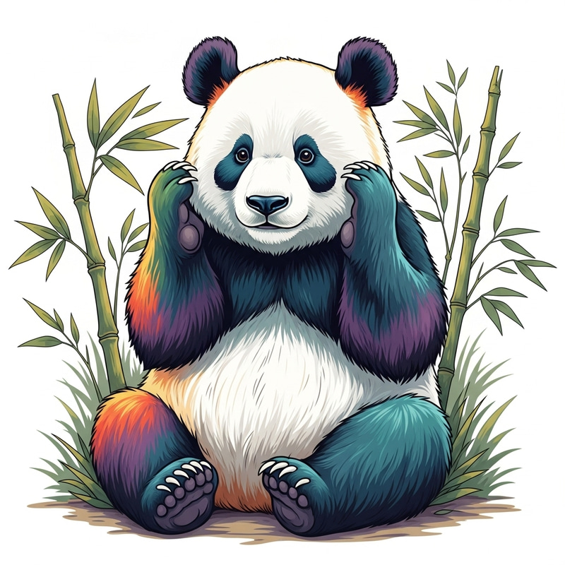 Listening Panda | Multicolored Serene Environment Illustration Listening Panda | Multicolored Serene Environment Illustration