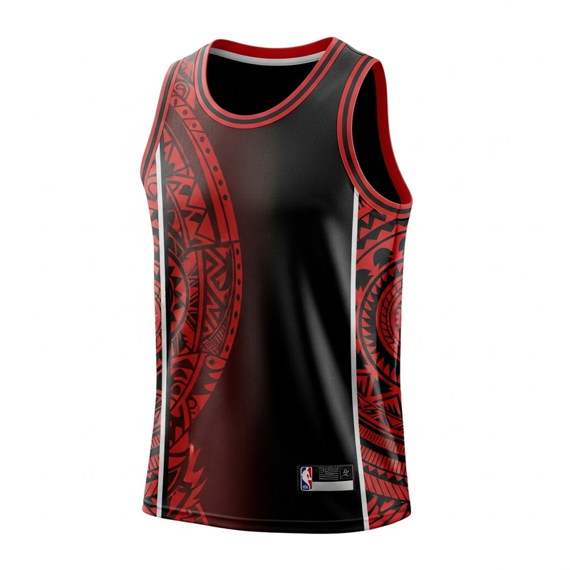 Tribal Black and Red Basketball Jersey with Linear Shapes Tribal Black and Red Basketball Jersey with Linear Shapes