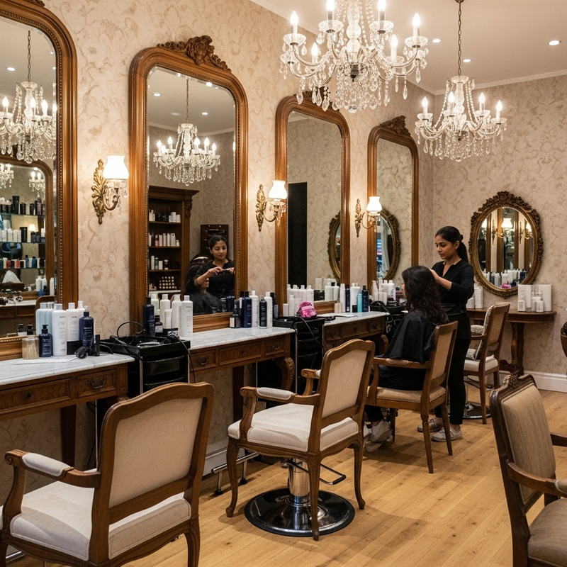 Vintage Cosmetic Salon: Elegant Wood Accents & Victorian Vibes
