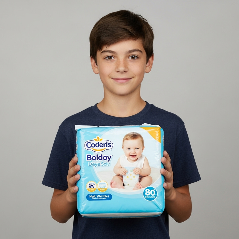 13-Year-Old Boy Holding Generic Baby Diapers | Top Pampers Baby Dry