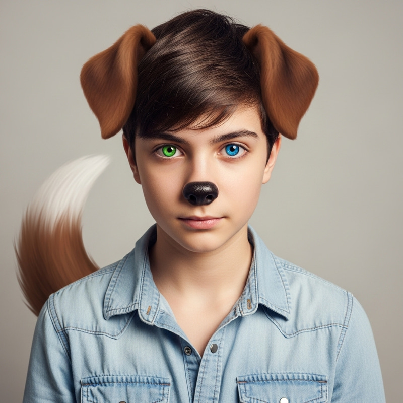 Teen with Dog Ears and Captivating Green Blue Eyes Teen with Dog Ears and Captivating Green Blue Eyes