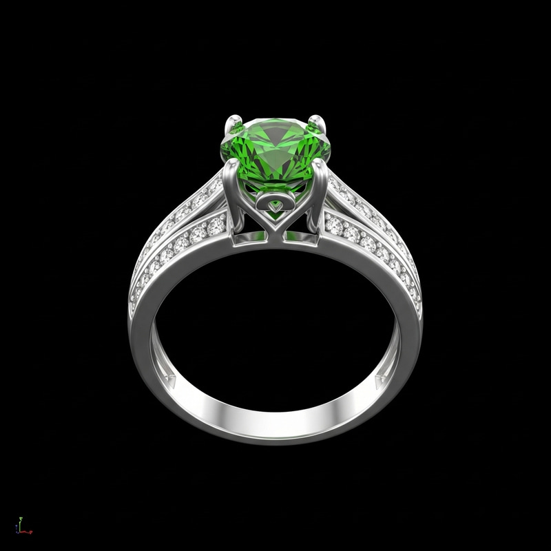 White Gold Ring with Green Stone - Photorealistic 3D Render by Nassos Daphnis White Gold Ring with Green Stone - Photorealistic 3D Render by Nassos Daphnis