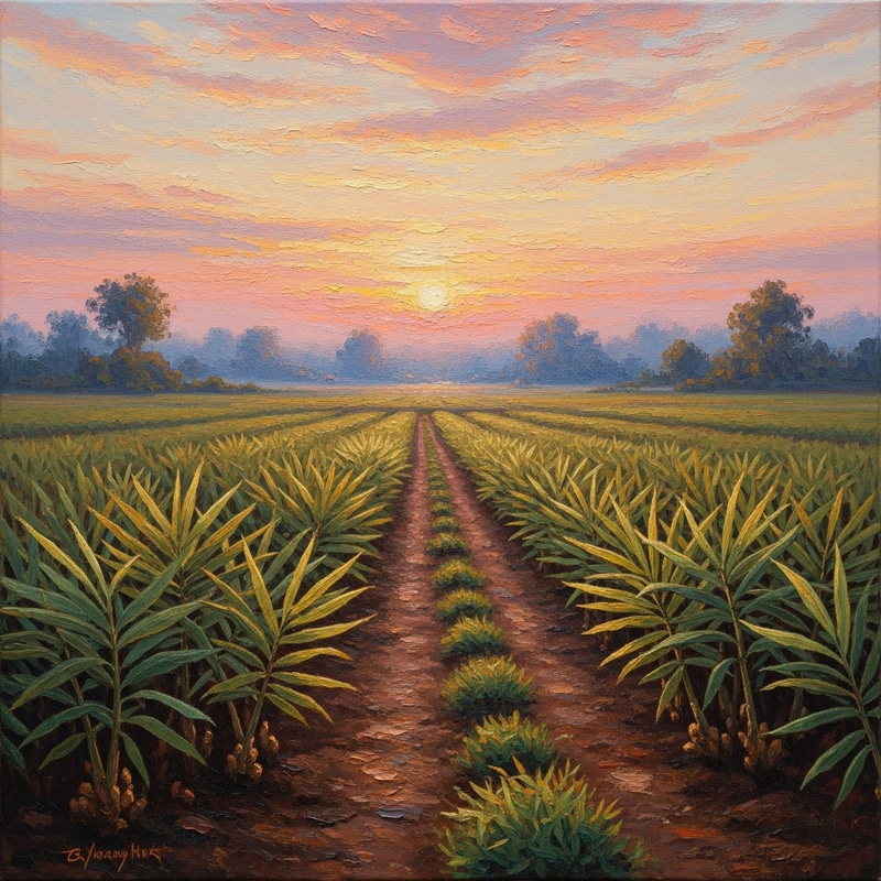 Vibrant Ginger Fields at Sunrise: Impressionist Beauty Vibrant Ginger Fields at Sunrise: Impressionist Beauty