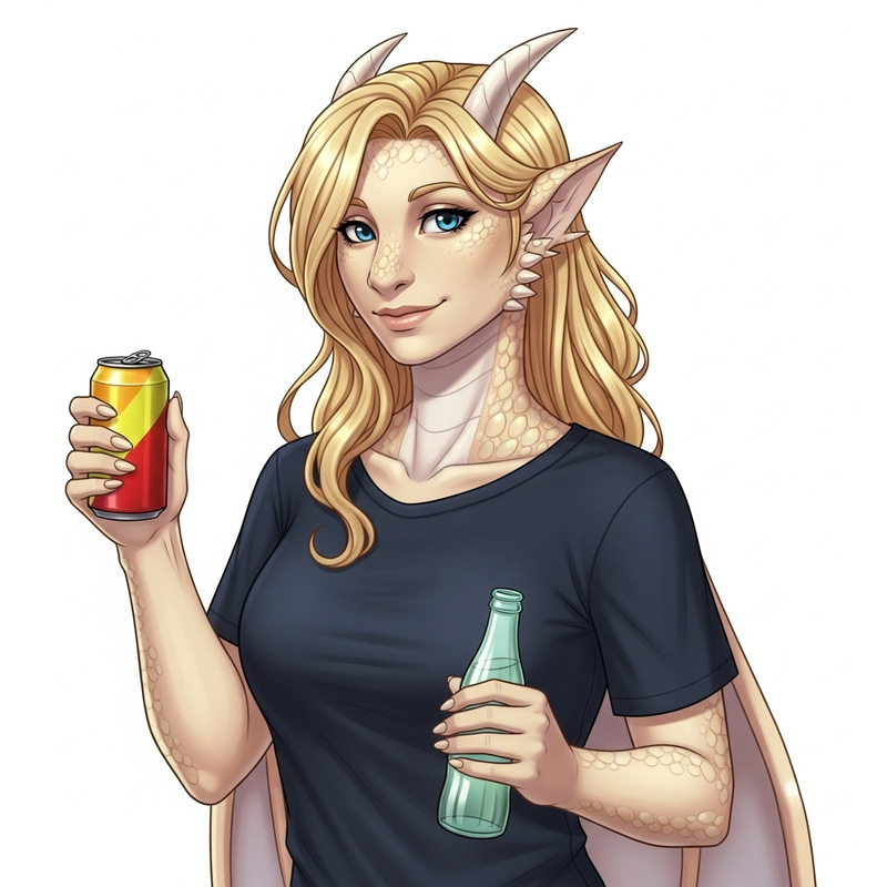 Blonde Dragon Blonde Female Holding Jar and Bottle Blonde Dragon Blonde Female Holding Jar and Bottle