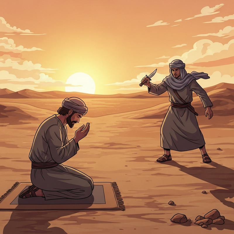 Pre-Islamic Era: Man Praying Ambushed in Desert Pre-Islamic Era: Man Praying Ambushed in Desert