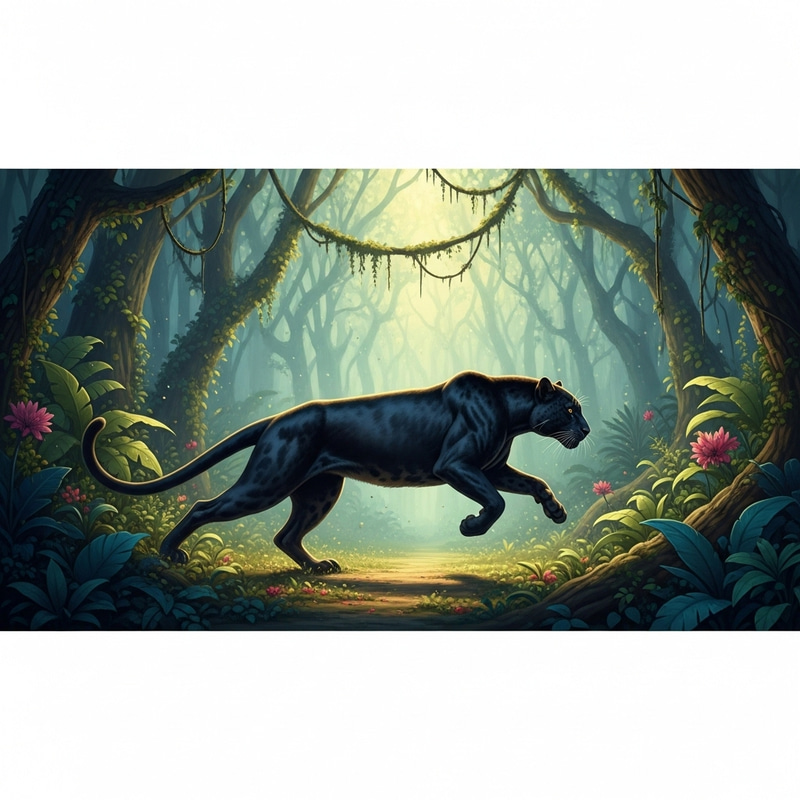 Graceful Black Panther in a Magical Jungle Graceful Black Panther in a Magical Jungle