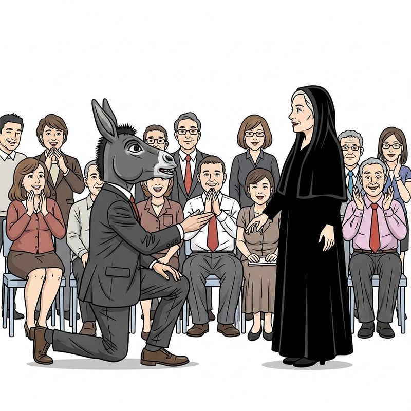 Donkey Masked Groom Proposes to Black-Dressed Widow with Guests Donkey Masked Groom Proposes to Black-Dressed Widow with Guests