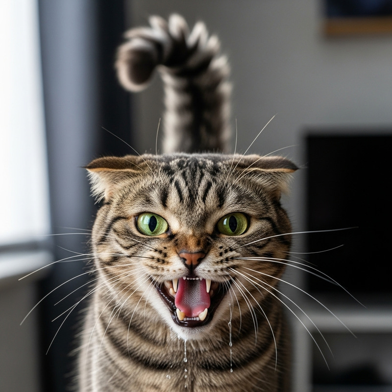 Enraged Cat with Fluffed Fur | Fiery Gaze Enraged Cat with Fluffed Fur | Fiery Gaze