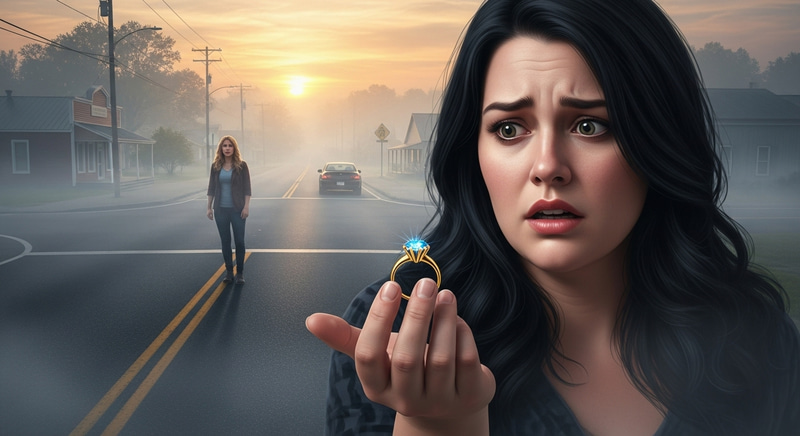 Mysterious Crossroads at Sunset: Tense Cinematic Scene with Female Figure