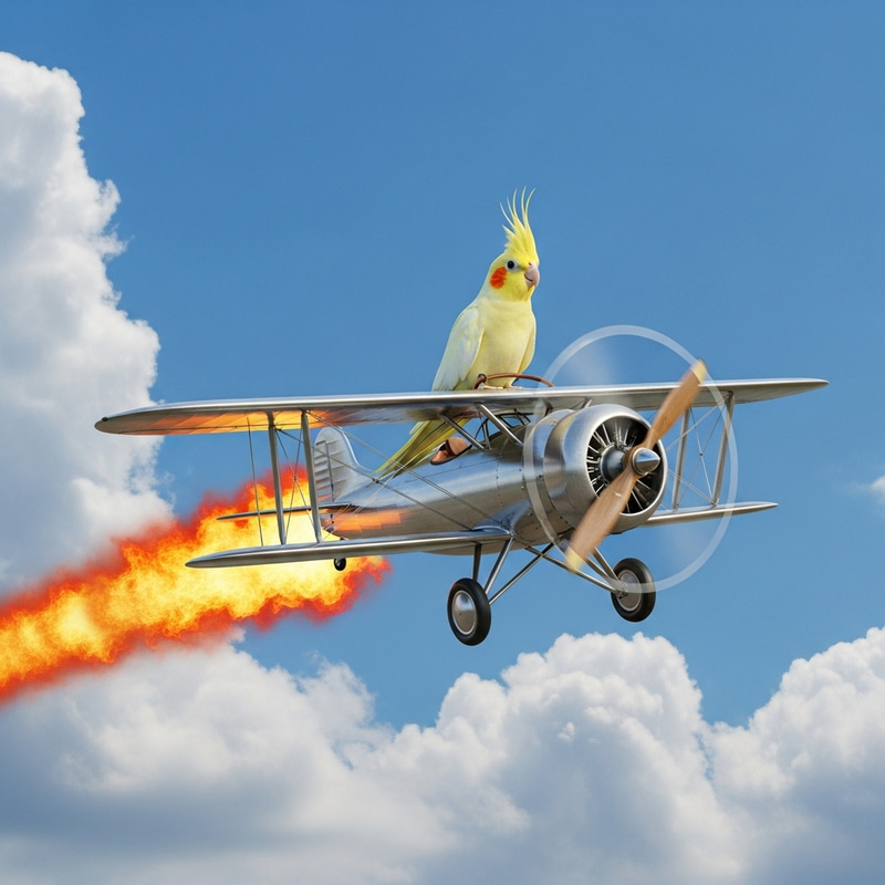 Cockatiel Riding an Airplane: A Fiery Adventure