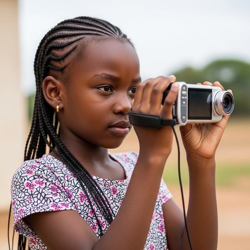 Young African Girl with Braids Recording Videos Young African Girl with Braids Recording Videos