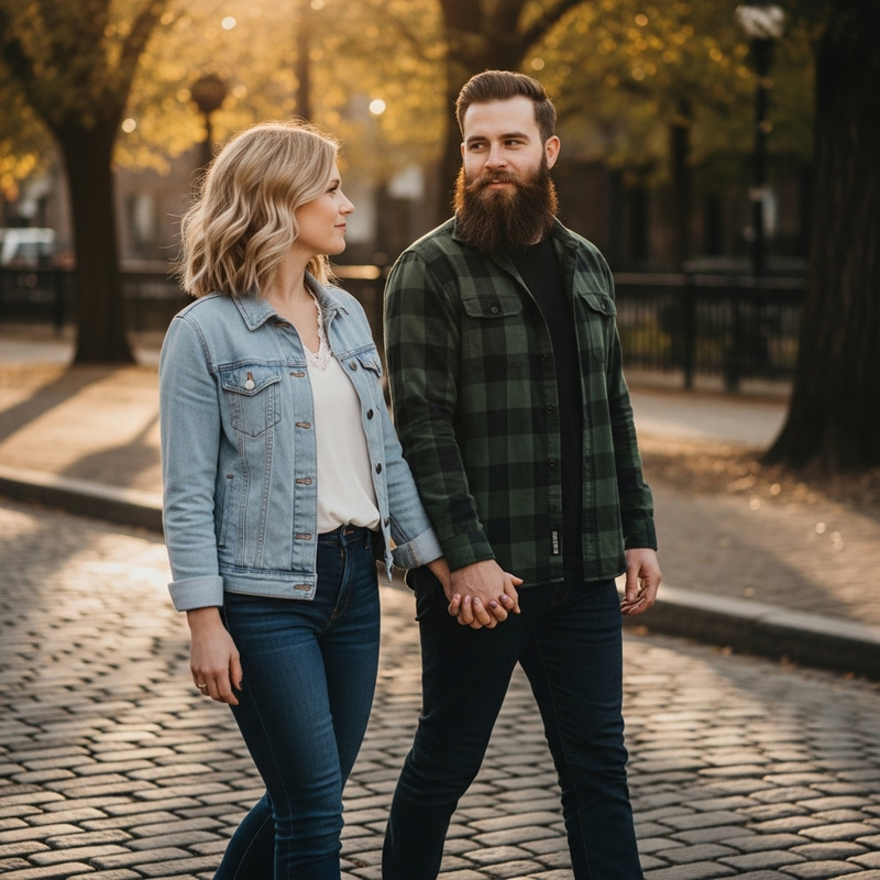 Blonde Woman and Bearded Man - Romantic Walk