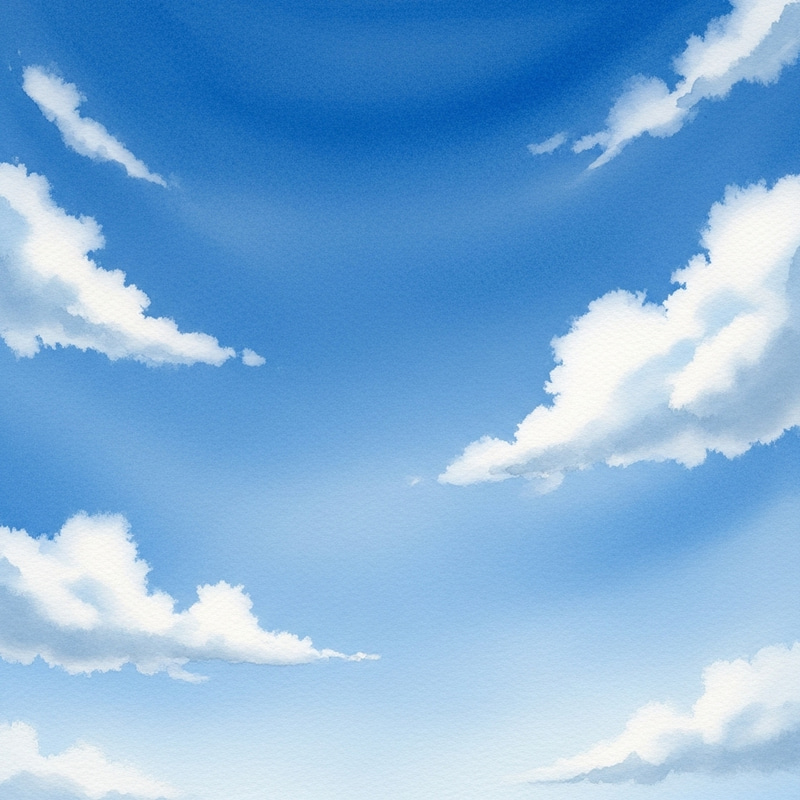 Clear Blue Sky Watercolor Painting with White Cloud Patches Clear Blue Sky Watercolor Painting with White Cloud Patches