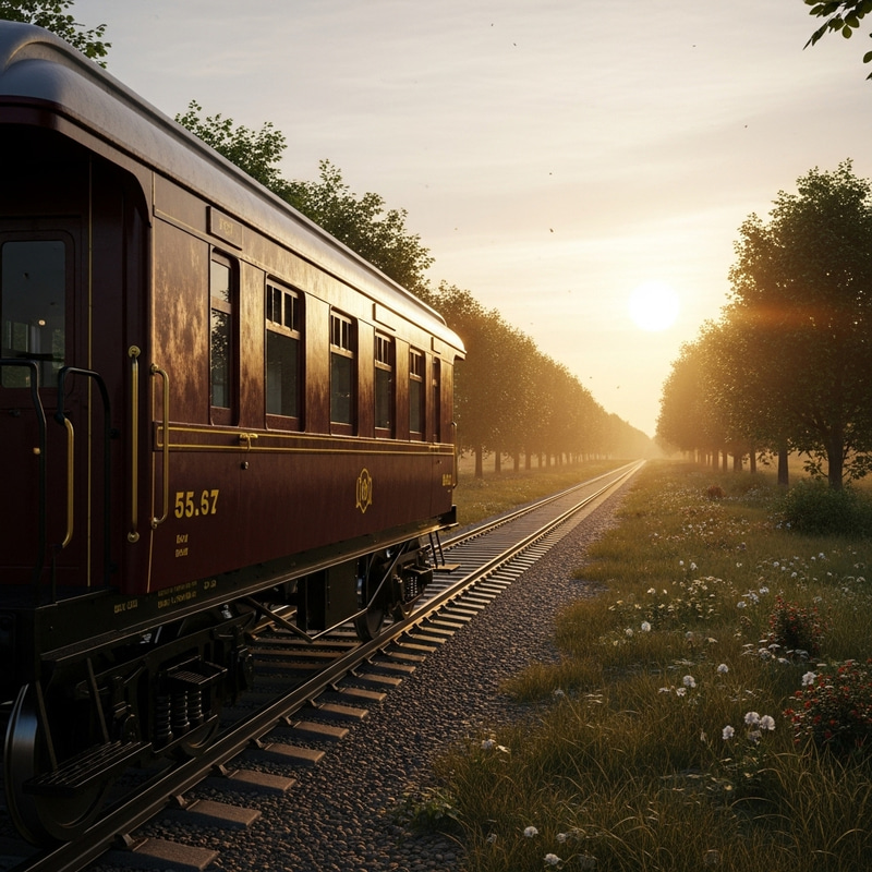 Vintage Railcar Among Greenery | Dark Burgundy Exterior