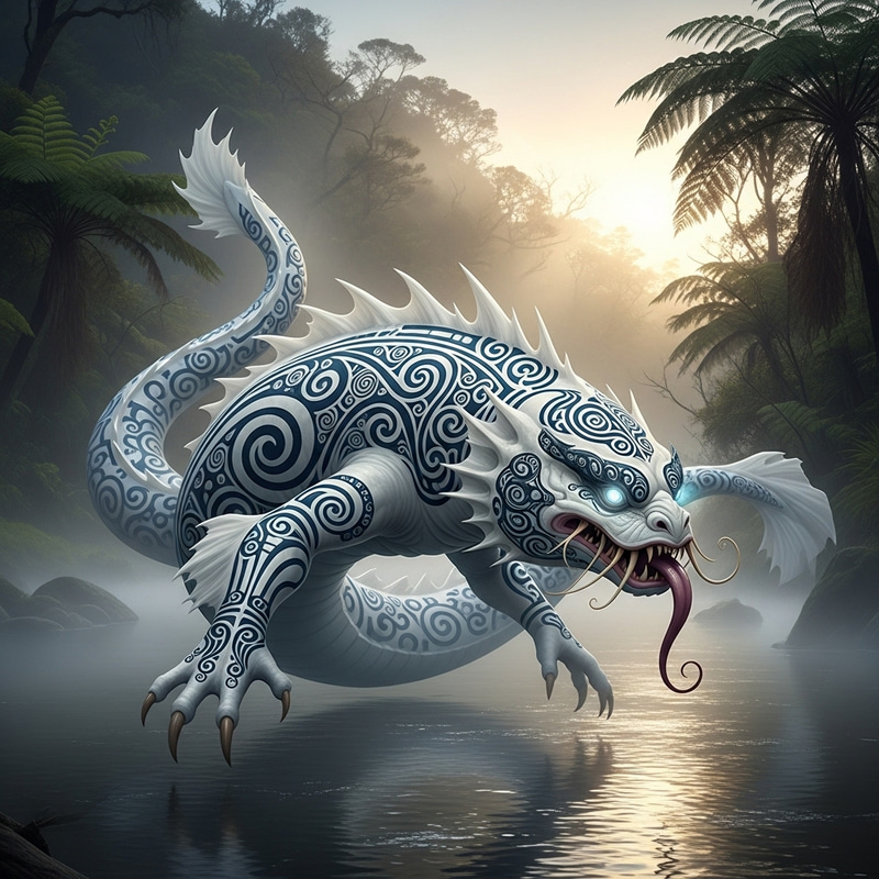 White Taniwha with Maori Moko - Myth and Tradition White Taniwha with Maori Moko - Myth and Tradition