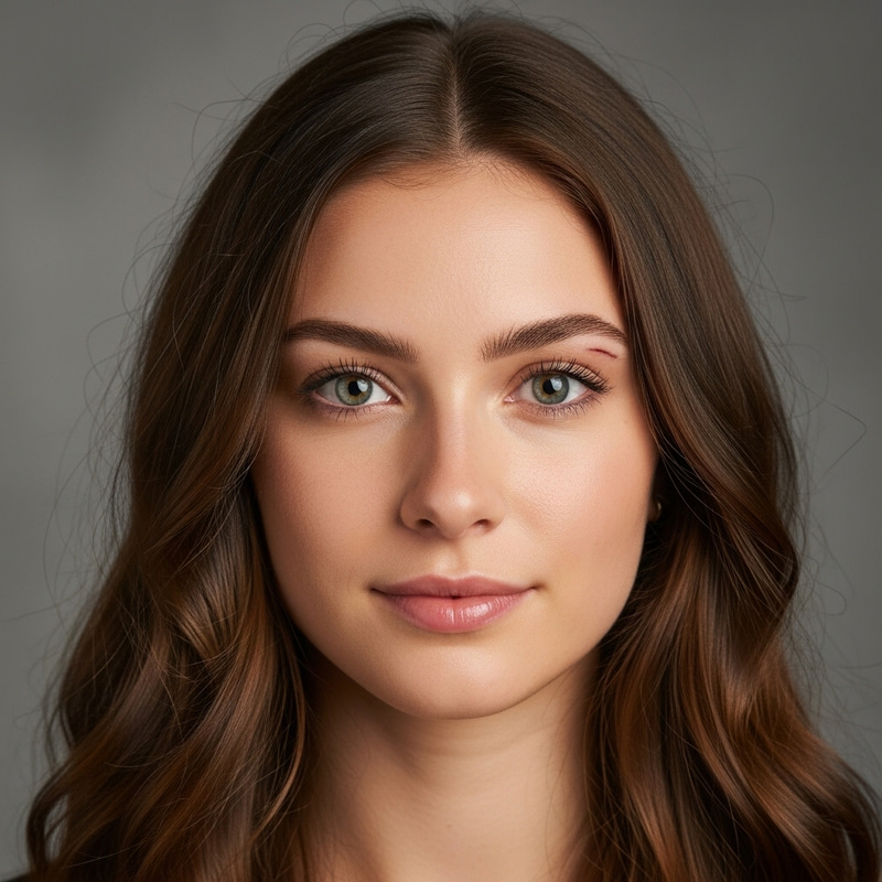 Realistic Portrait of a Beautiful Young Woman - Chestnut Hair, Green-Grey Eyes | Student Character