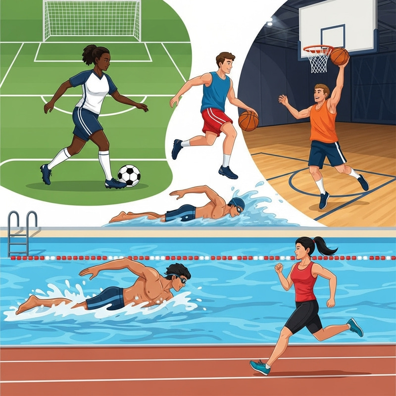 Diverse Sports: Soccer, Basketball, Swimming, Track & Field Diverse Sports: Soccer, Basketball, Swimming, Track & Field