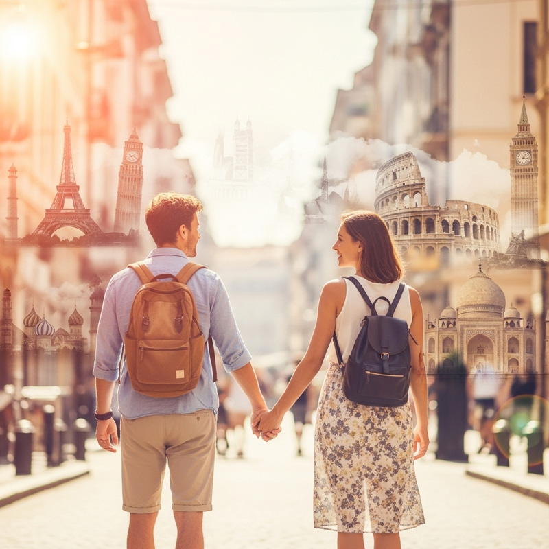 Happy World Travelers of Equal Height