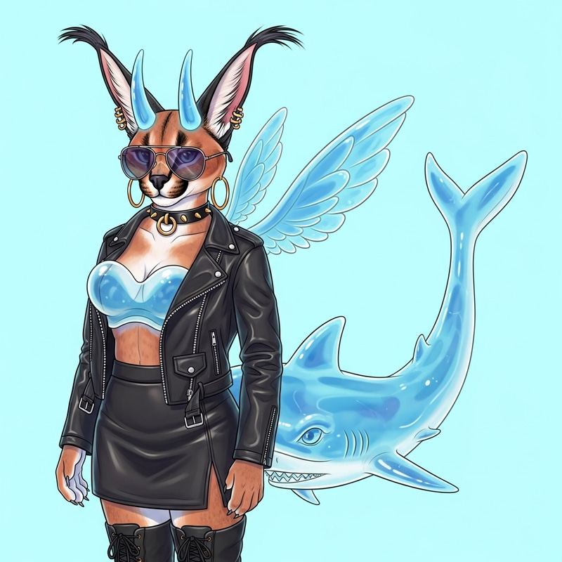 Colorful Anthro Gummy Shark Caracal with Jelly Tail Colorful Anthro Gummy Shark Caracal with Jelly Tail