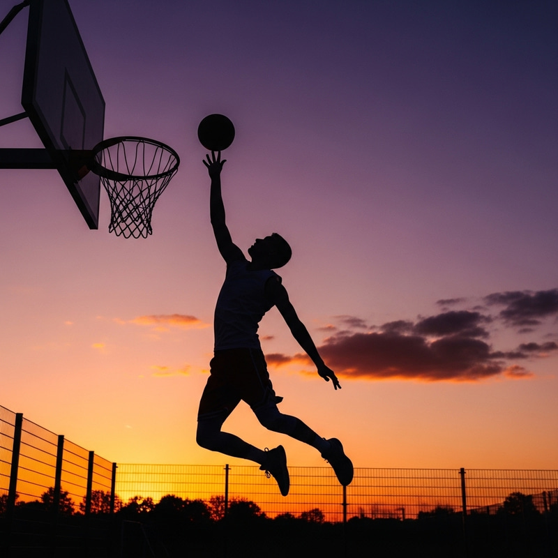 Finger Roll Layup Silhouette: Basketball Player in Action