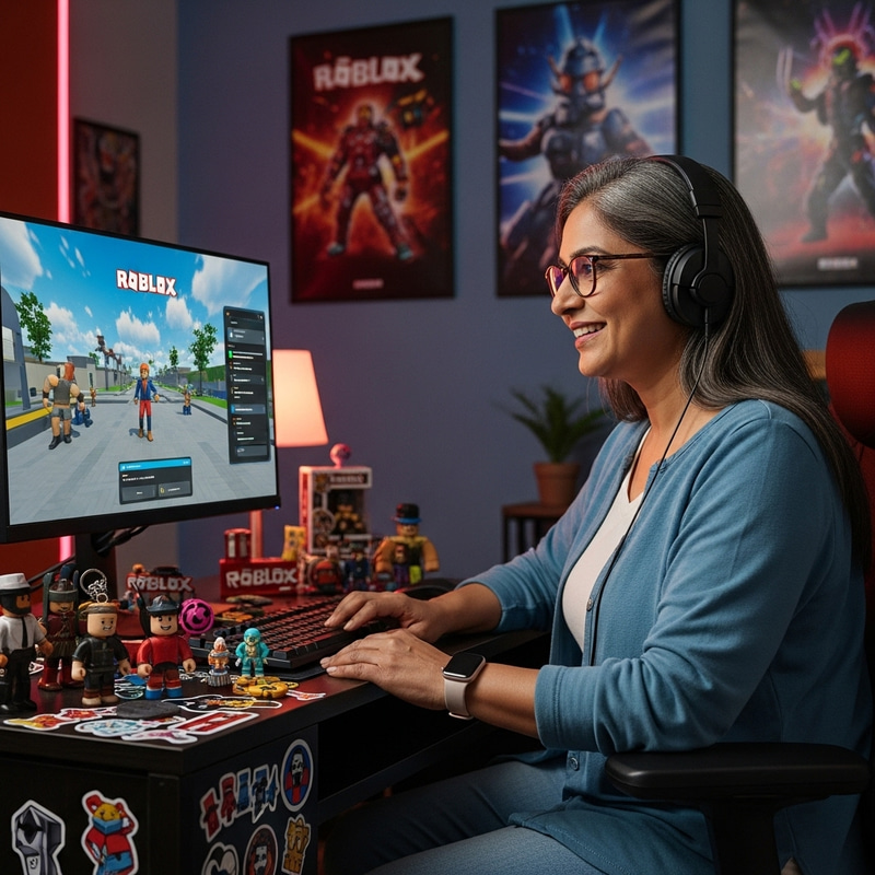 Average Roblox Fan: Middle-Aged Woman Enjoying Gaming Average Roblox Fan: Middle-Aged Woman Enjoying Gaming