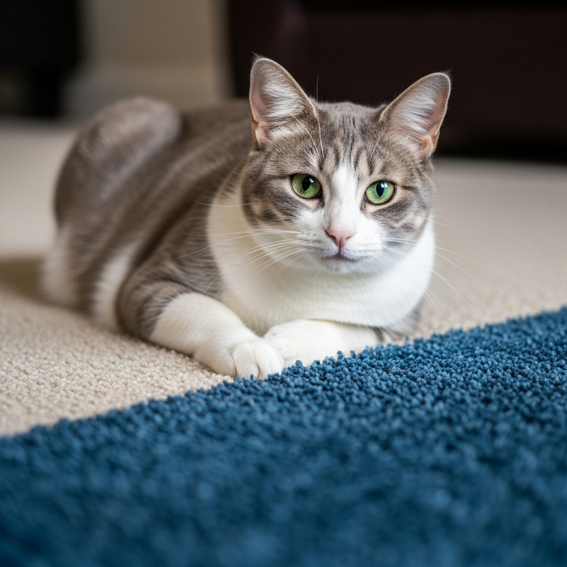 Calm and Serene Cat Relaxing on Plush Carpet Calm and Serene Cat Relaxing on Plush Carpet