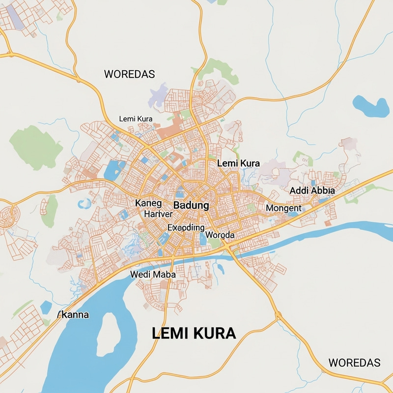 Lemi Kura Sub City Map, Addis Ababa | Featuring Woredas Lemi Kura Sub City Map, Addis Ababa | Featuring Woredas