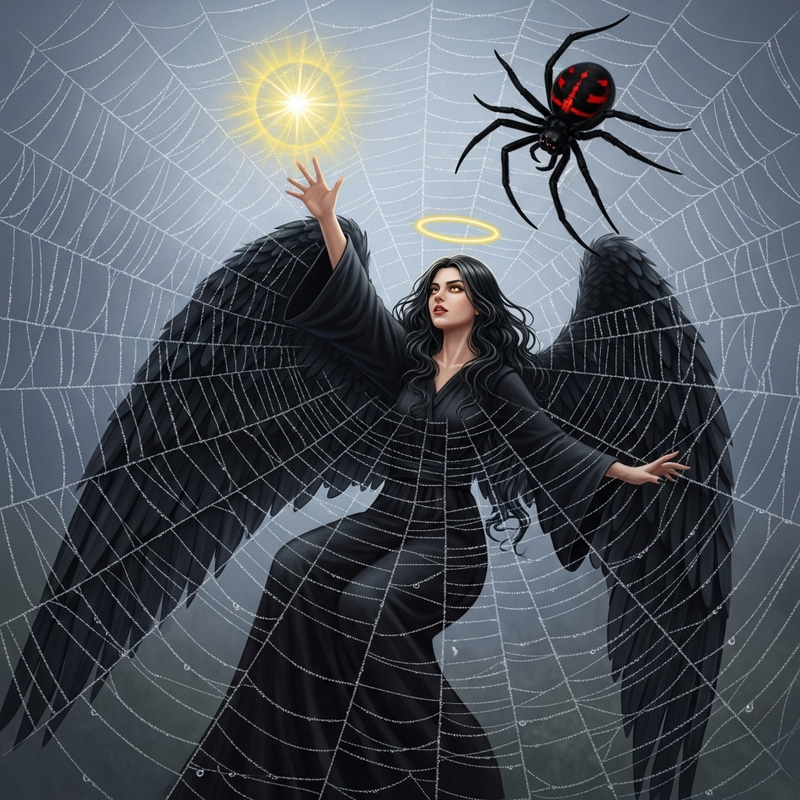 Dark Angel Embraces Halo in Intricate Web of Destiny Dark Angel Embraces Halo in Intricate Web of Destiny