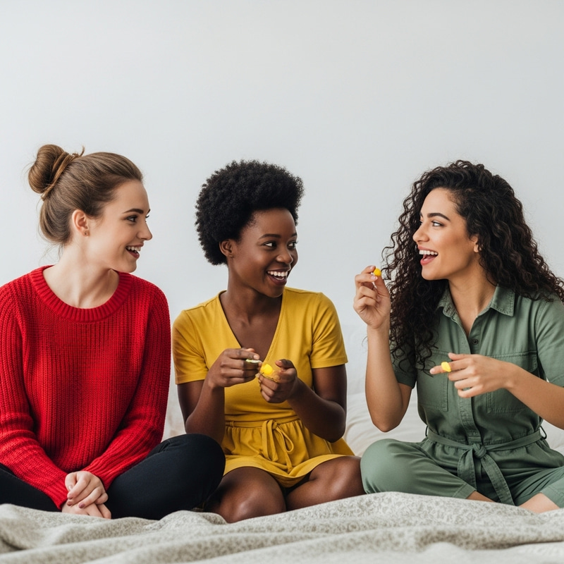 Multicultural Women Laughing Together on Bed Multicultural Women Laughing Together on Bed
