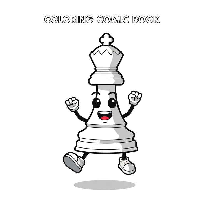 King's Chess Piece Mascot for Children's Coloring Comic Book King's Chess Piece Mascot for Children's Coloring Comic Book