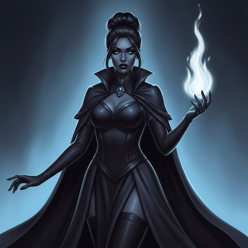 Powerful Black Enchantress with Elegant Updo & White Flame Powerful Black Enchantress with Elegant Updo & White Flame