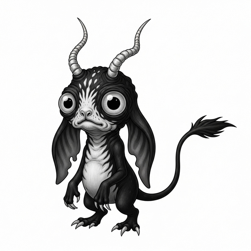 Small Black and White Monster with Bulbous Eyes