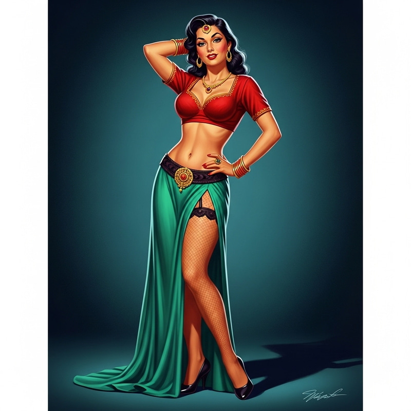 Captivating Seductress in Vintage Pin-Up Art Style Captivating Seductress in Vintage Pin-Up Art Style