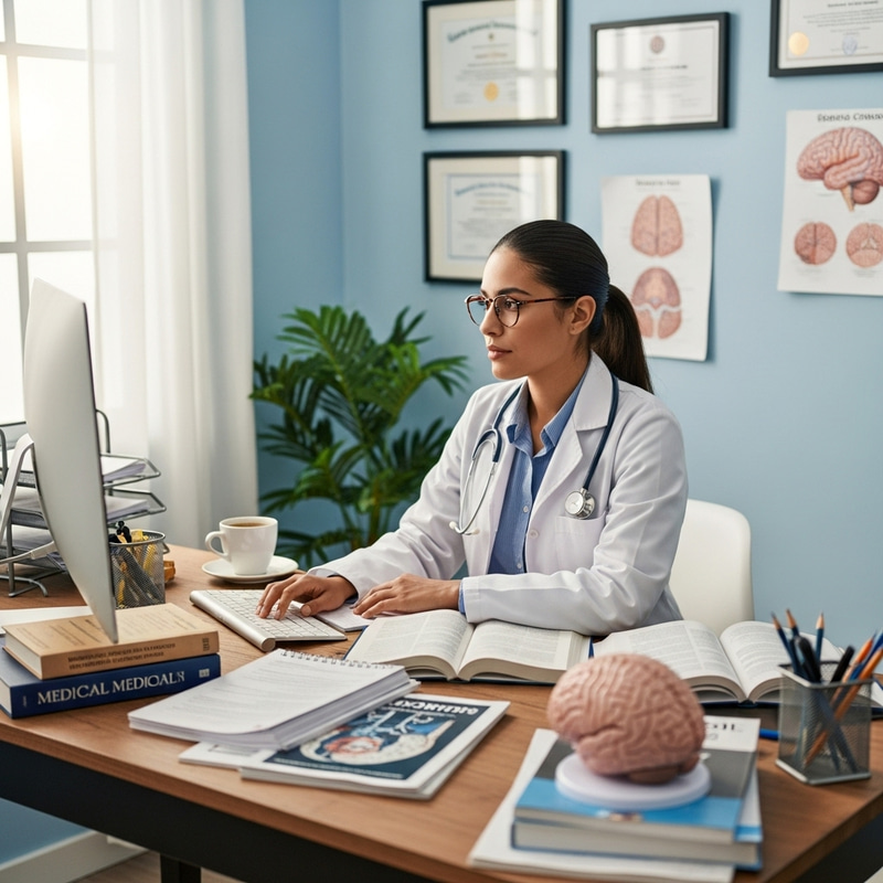 Young Hispanic Woman Neuro-Psychologist | Office Setup Young Hispanic Woman Neuro-Psychologist | Office Setup