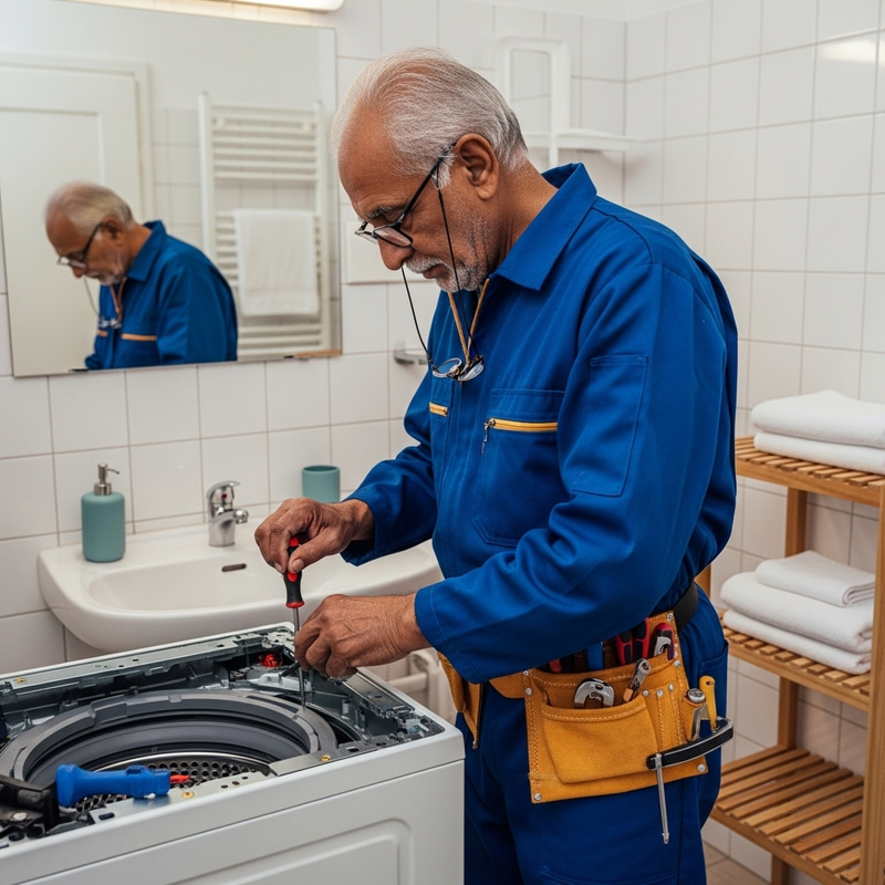 Elderly South Asian Male Washing Machine Repairman | Bathroom Repairs