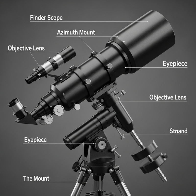 Explore Telescope Parts: Azimuth Mount, Objective Lens, & More