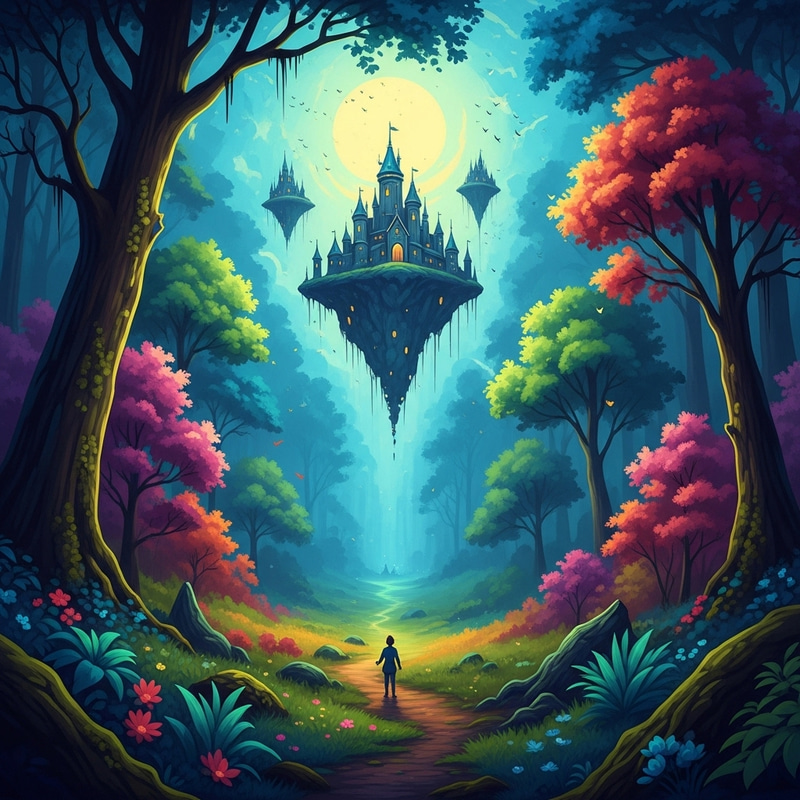 Enchanting Forest Scene with Floating Castle | Dreamlike Fantasy Art Enchanting Forest Scene with Floating Castle | Dreamlike Fantasy Art