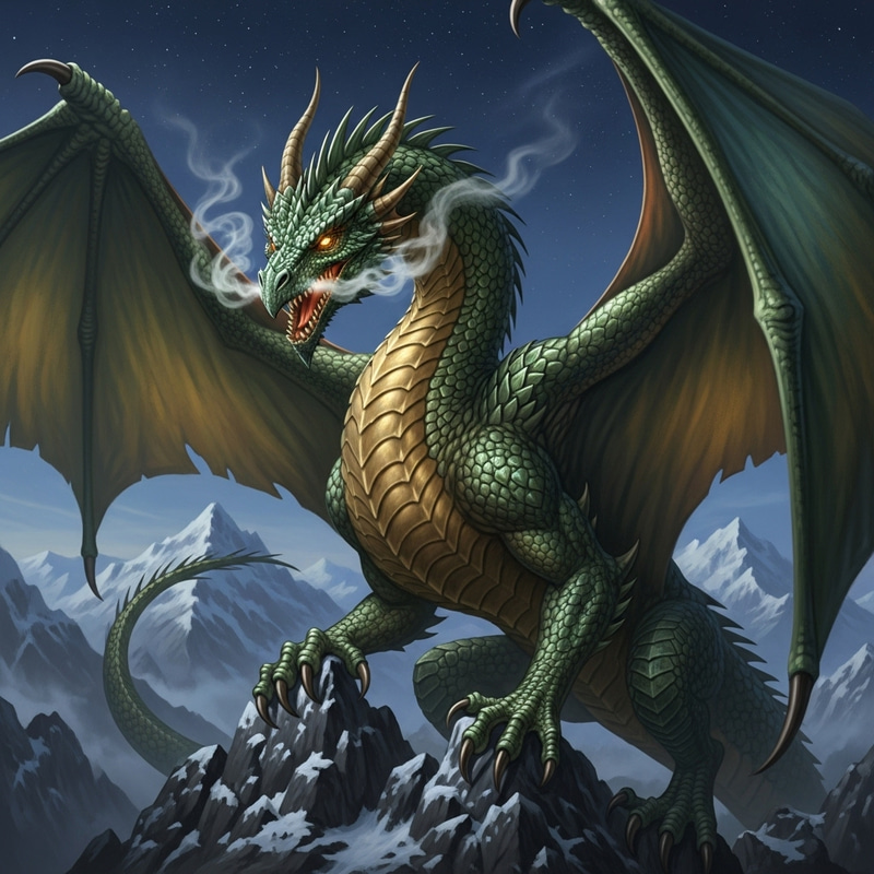 Majestic Dragon - Enchanting Emerald and Gold Fantasy Creature Majestic Dragon - Enchanting Emerald and Gold Fantasy Creature