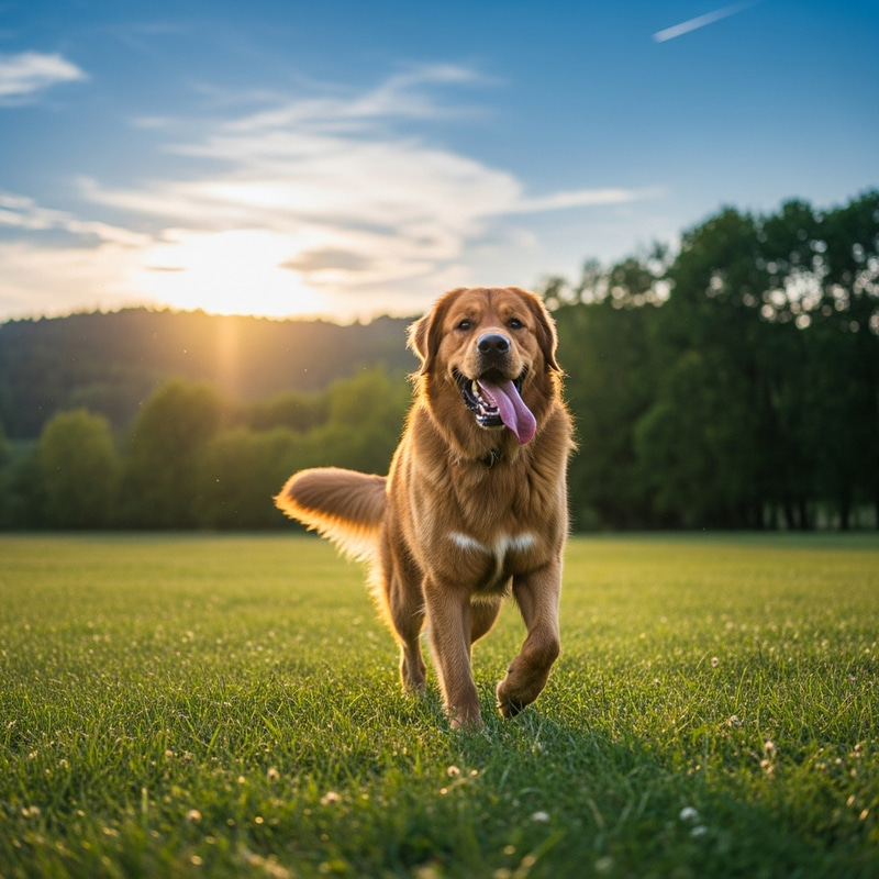 Adorable Dog Playing Happily in a Sunny Meadow