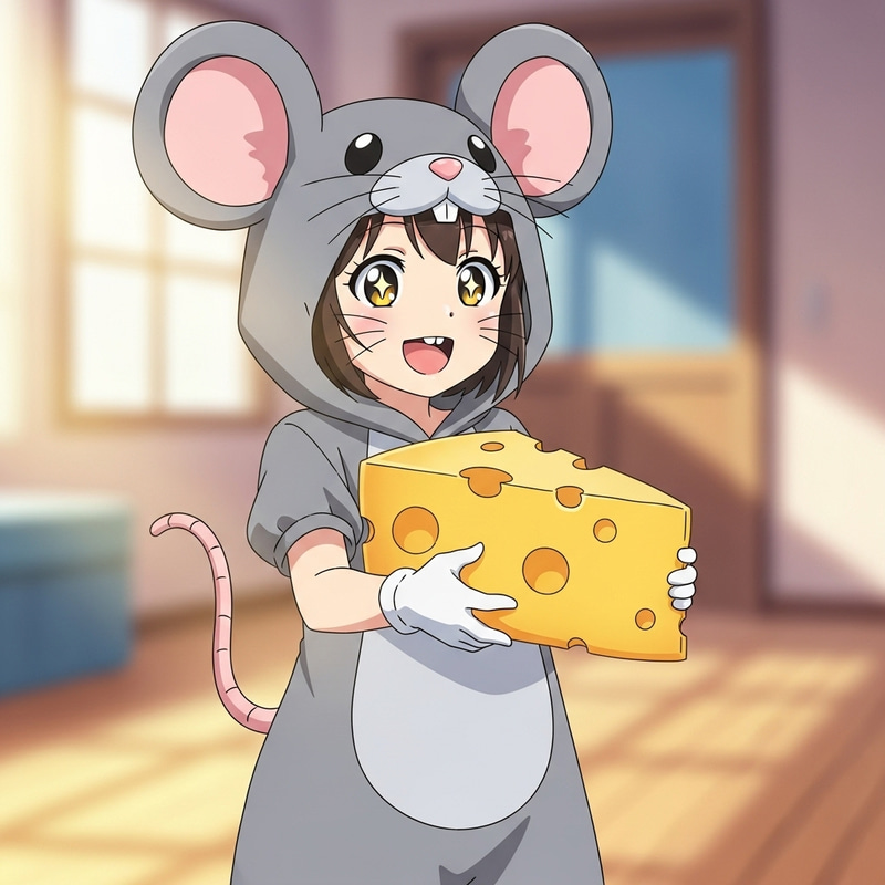 Adorable Mouse Girl with Swiss Cheese - Anime Inspired