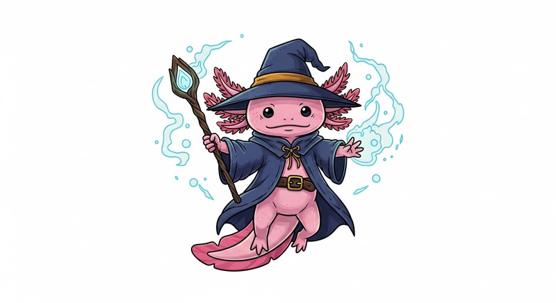 Cute Pink Humanoid Axolotl Wizard Casting Epic Spell Cute Pink Humanoid Axolotl Wizard Casting Epic Spell