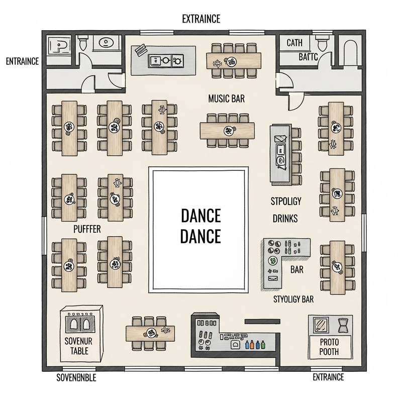 Event Floor Plan with Dance Floor, Buffet, Bar & More Event Floor Plan with Dance Floor, Buffet, Bar & More