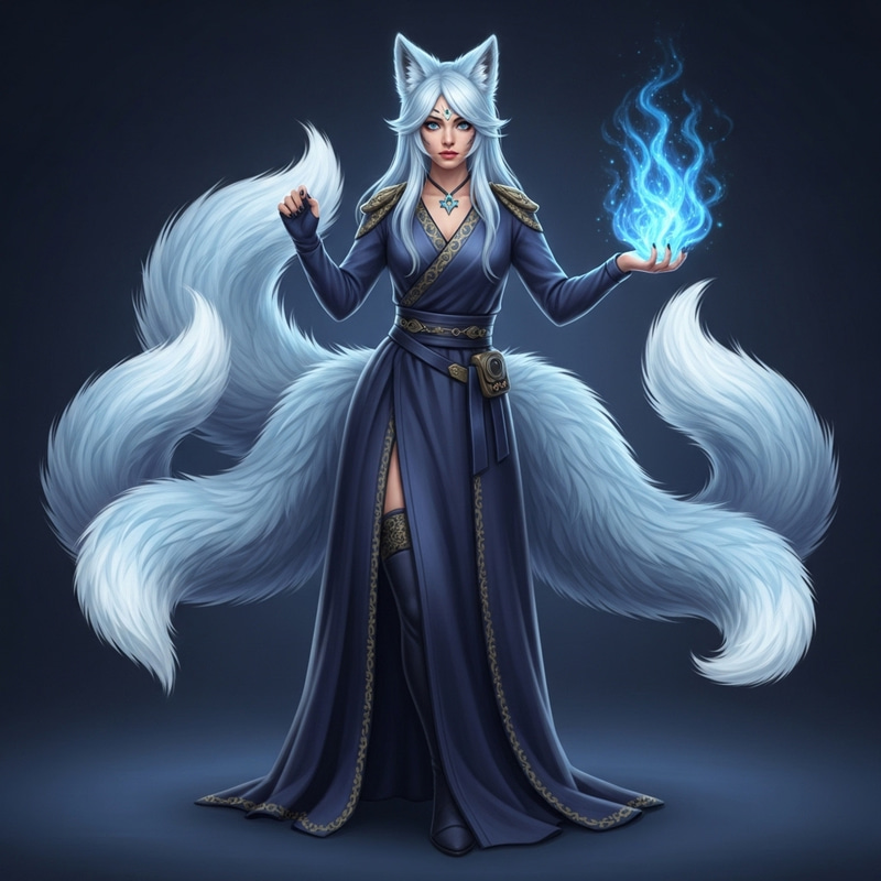 Wolf Woman Transformation with Light Blue Hair & Two Tails Wolf Woman Transformation with Light Blue Hair & Two Tails