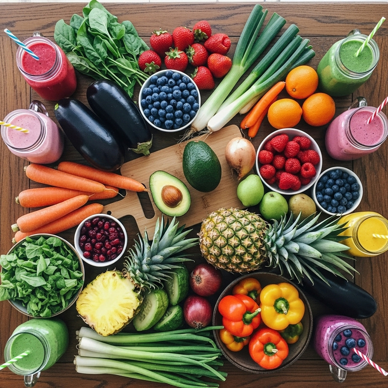 Healthy Eating In Vibrant Colors - Fresh Fruits & Vegetables Healthy Eating In Vibrant Colors - Fresh Fruits & Vegetables