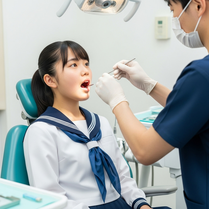 Japanese Schoolgirl Dental Check-Up in Sailor Uniform Japanese Schoolgirl Dental Check-Up in Sailor Uniform