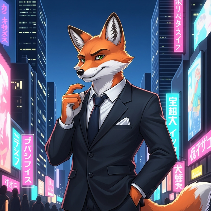 Sleek Fox in Business Suit - Charismatic 2D Anime Character Sleek Fox in Business Suit - Charismatic 2D Anime Character