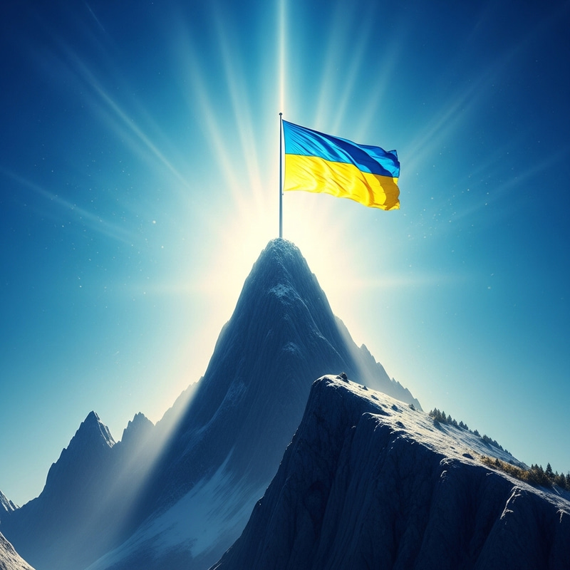 Powerful Forces With Ukraine - Free Flag on Mountain Peak