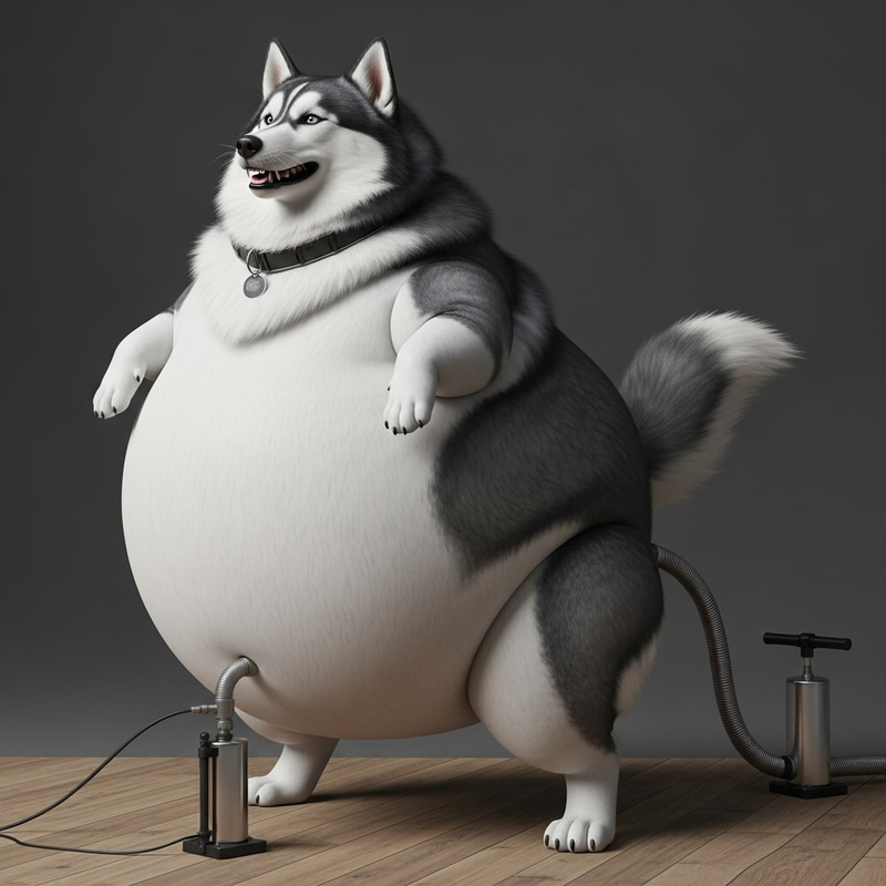 Exaggeratedly Inflated Husky: Wildly Bizarre Balloon Dog Exaggeratedly Inflated Husky: Wildly Bizarre Balloon Dog