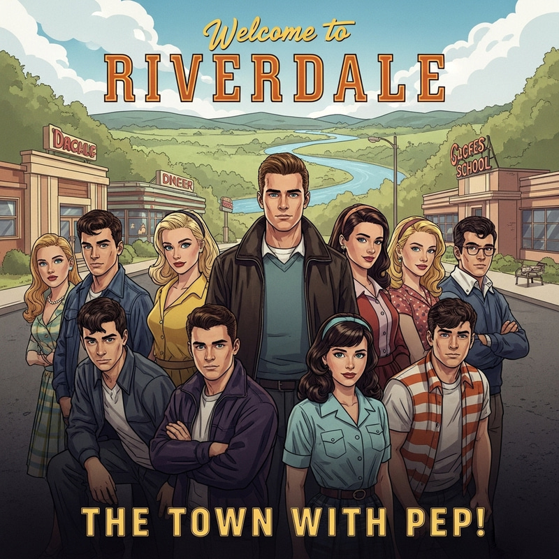 Riverdale Poster: Teenage Friends in 1950s Style
